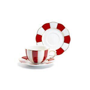 Grace Teaware Red and White Scallop Fine Porcelain 7oz Tea Cup and Saucer